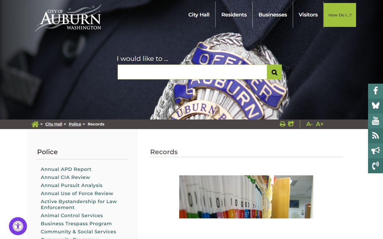 Auburn Police Department records page for booking releases