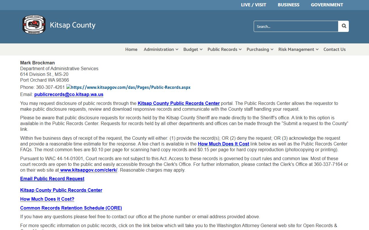 Kitsap County public records page used for Bremerton booking releases