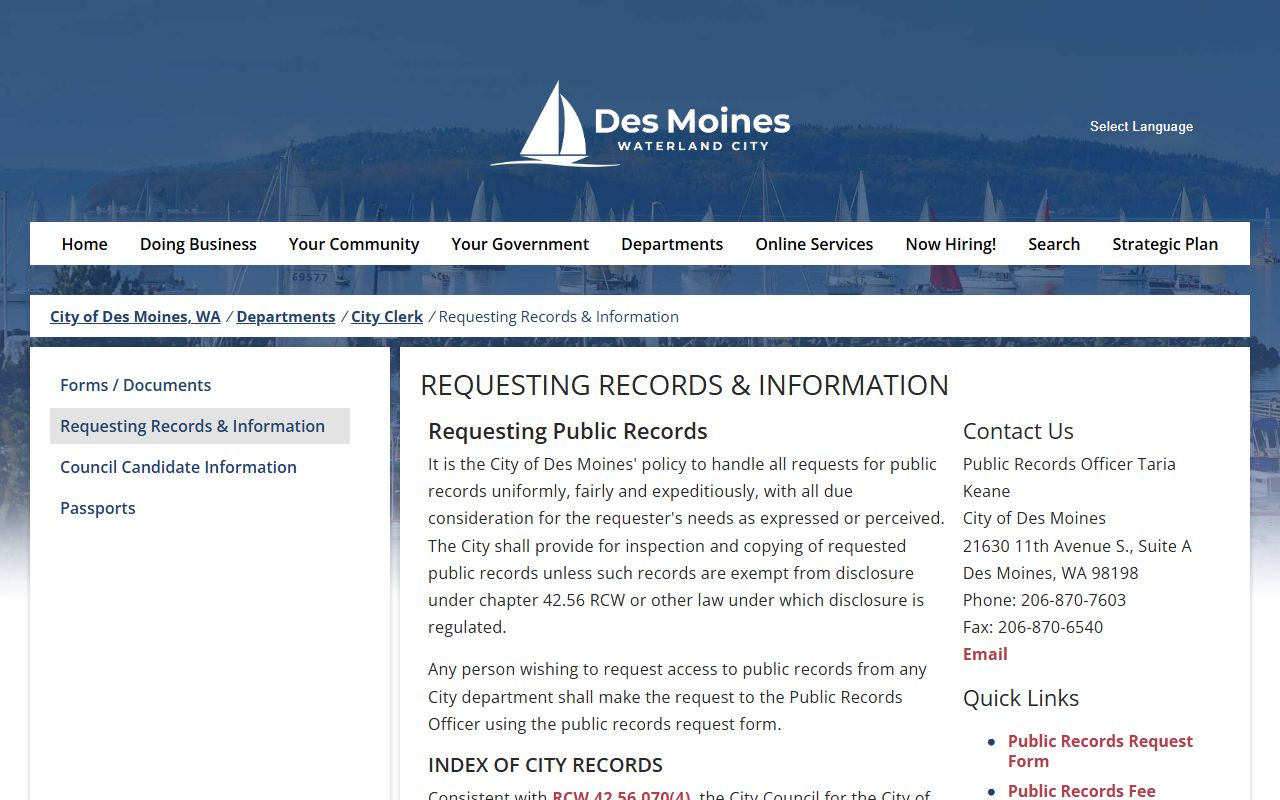 Des Moines records information page for booking releases