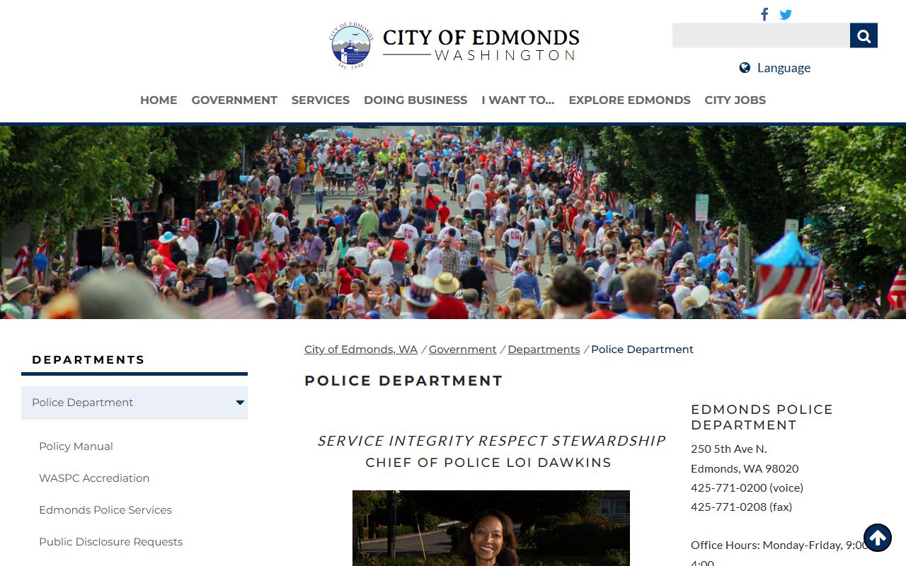 Edmonds Police Department main page for booking releases