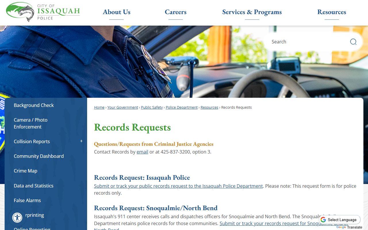 Issaquah Police Department booking releases records request portal