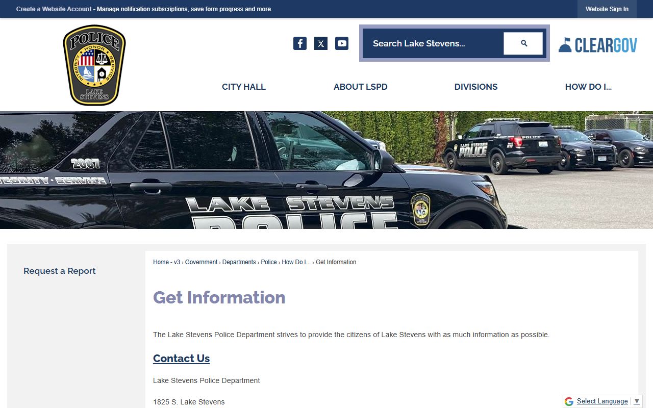 Lake Stevens Police Department booking releases get information page