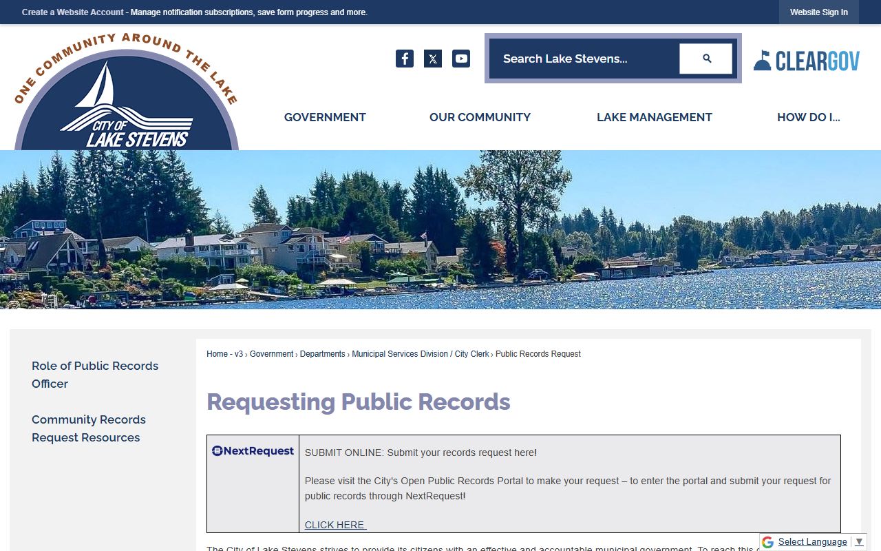 Lake Stevens Washington public records request page for booking releases