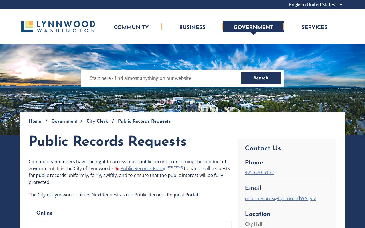 Lynnwood city clerk booking releases public records page