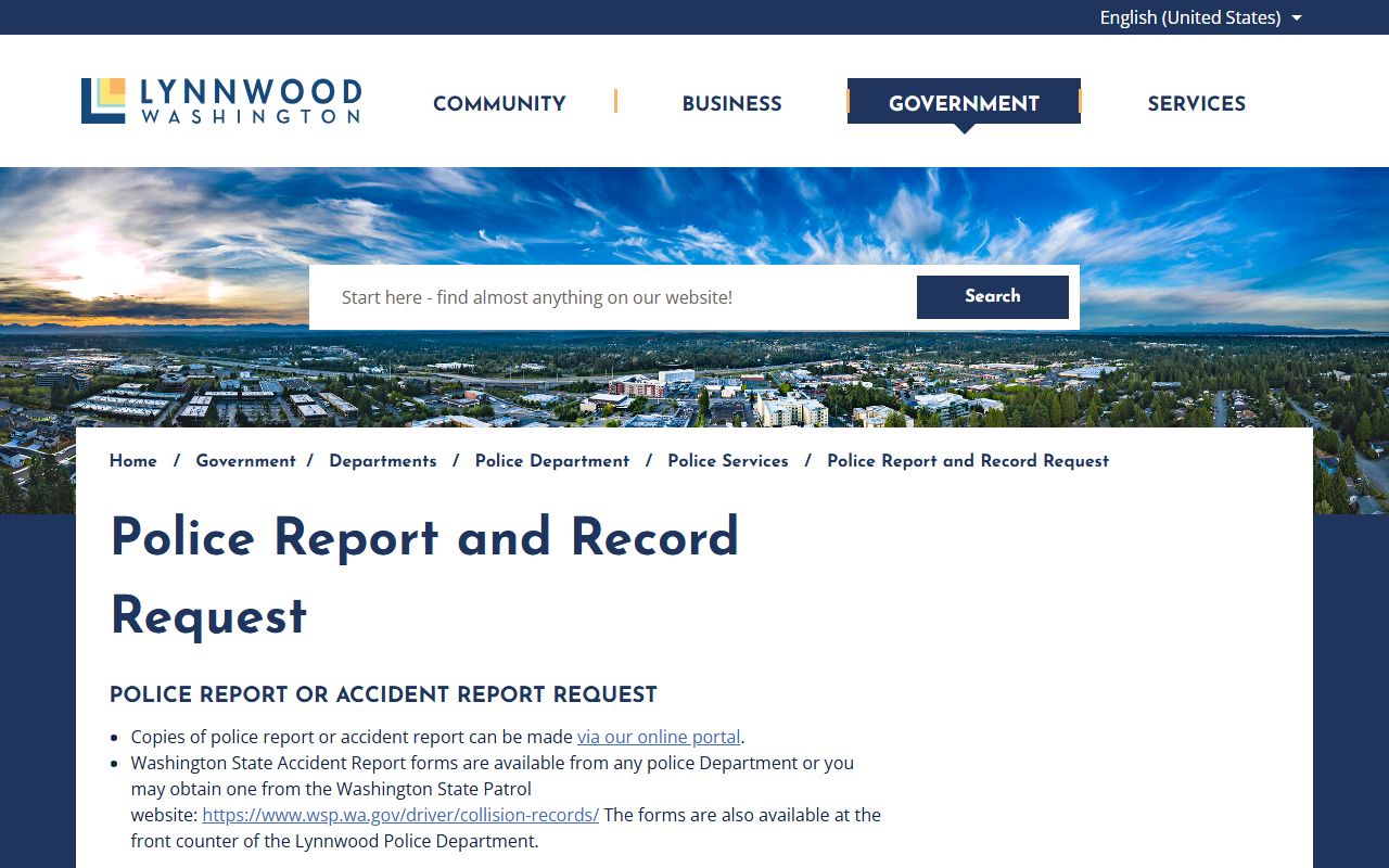 Lynnwood Police Department booking releases police report request page