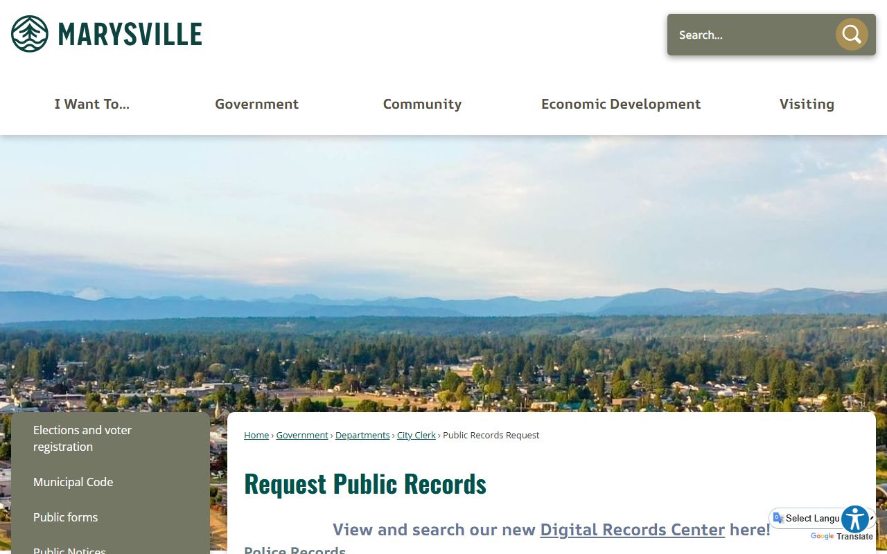 Marysville Booking Releases public records request portal