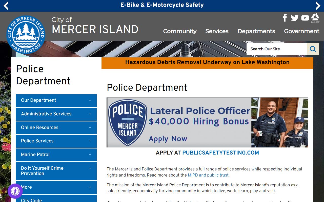 Mercer Island Booking Releases police department main page