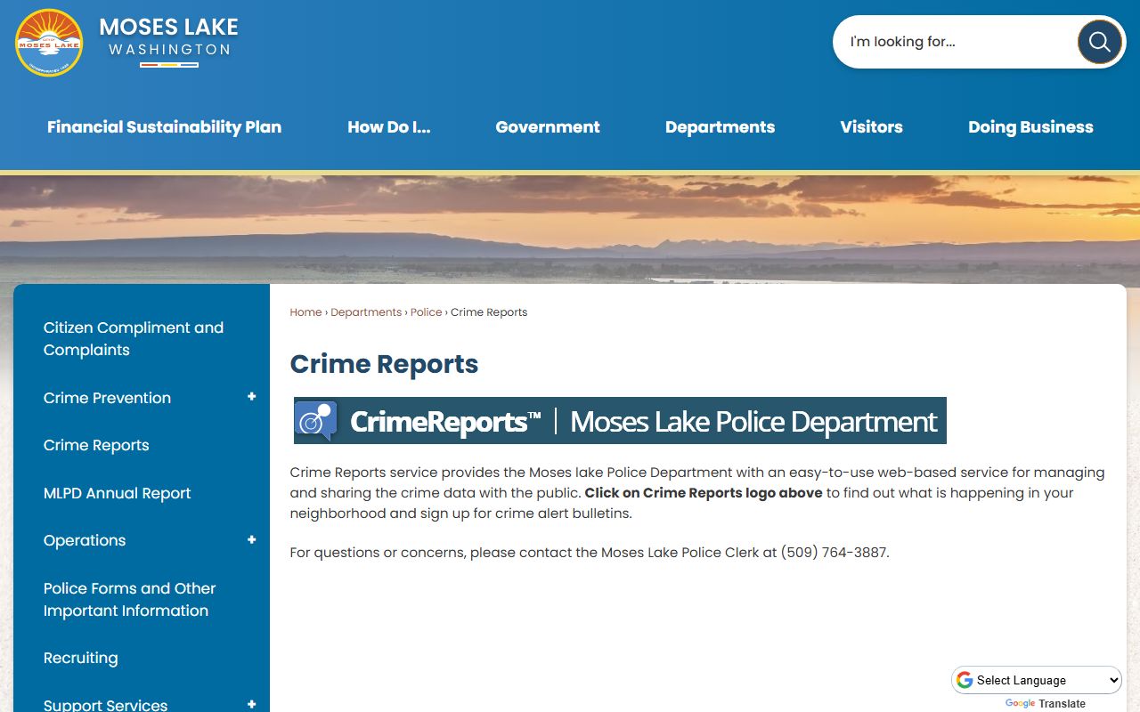 Moses Lake Booking Releases crime reports page