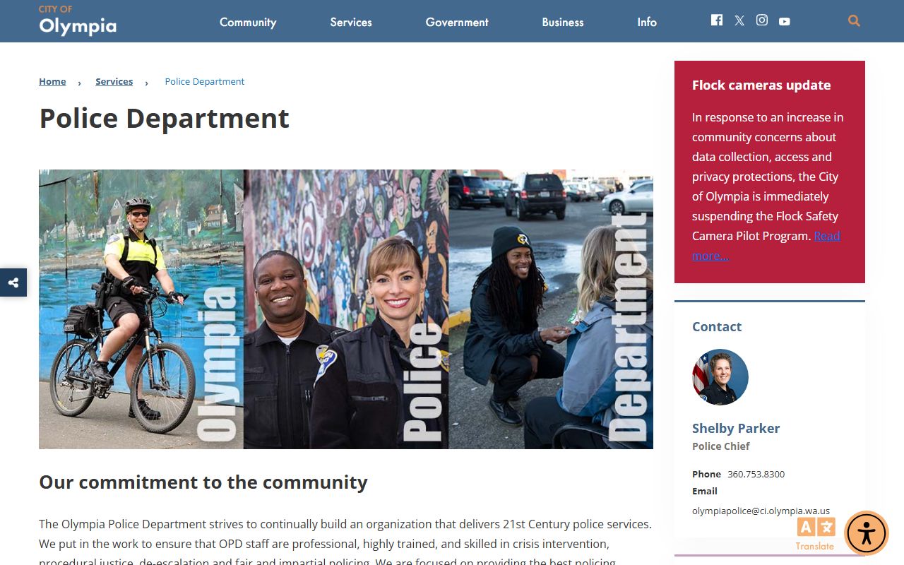 Olympia Police Department main page for booking releases