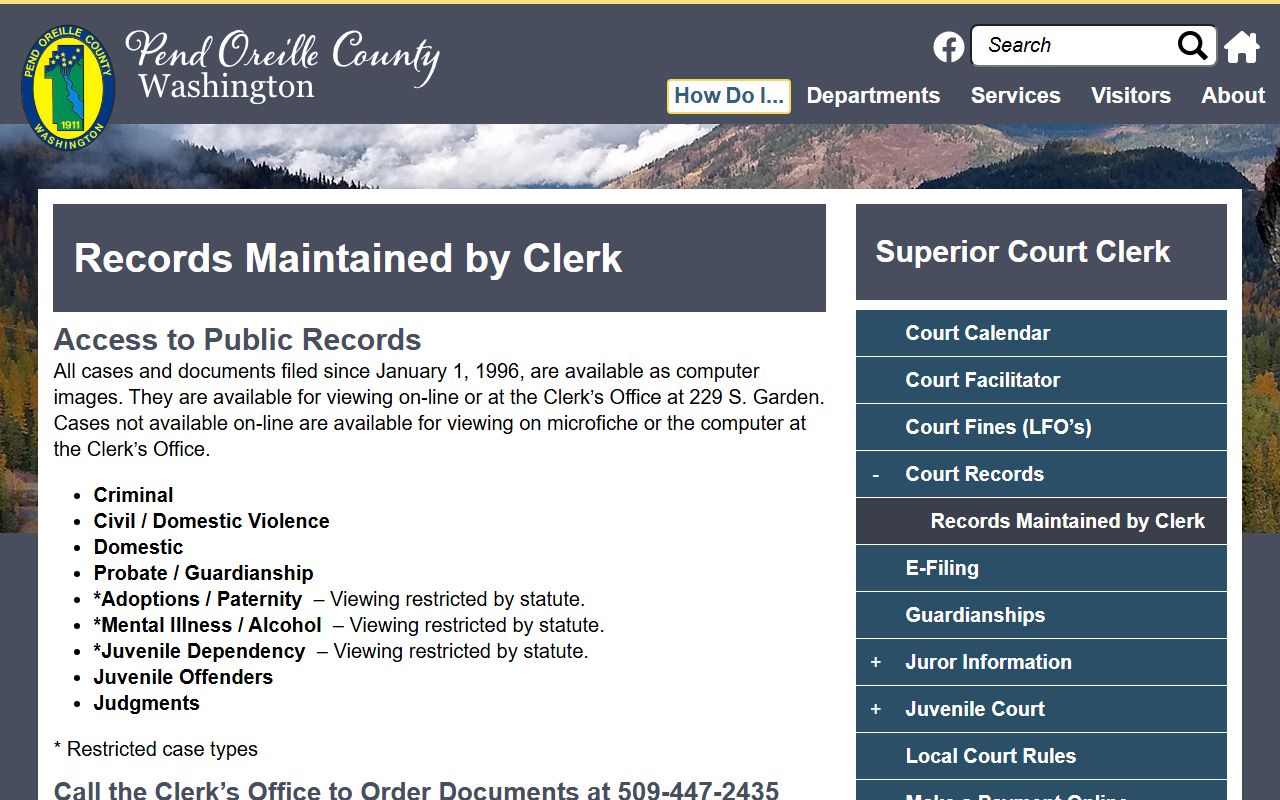 Pend Oreille County booking releases - clerk