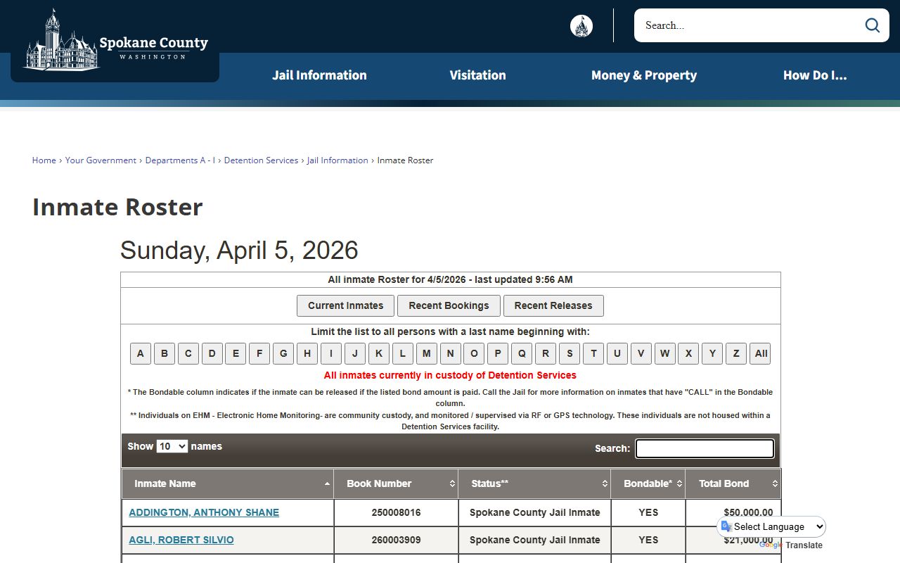 Spokane County booking releases - roster