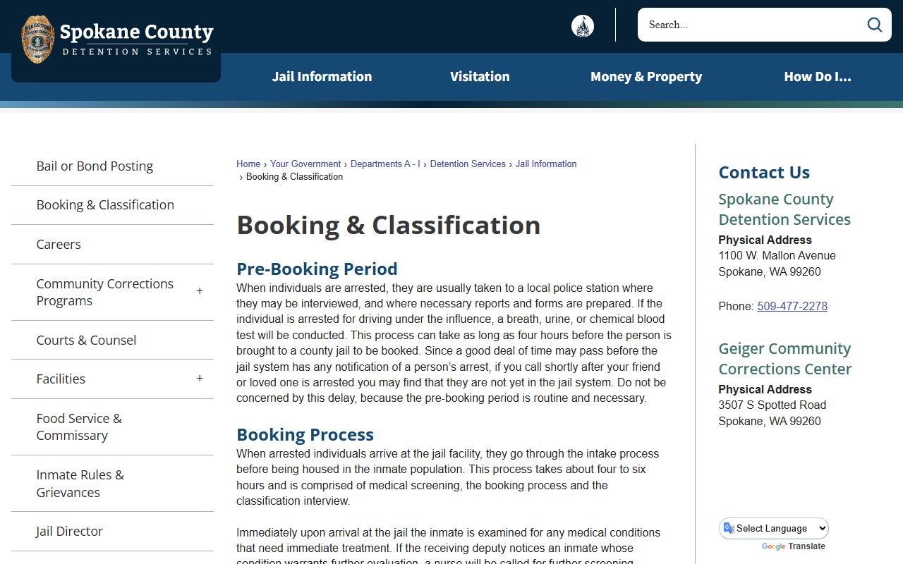 Spokane County booking releases - classification