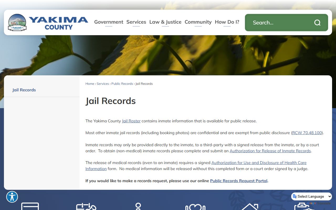 Yakima County booking releases - records