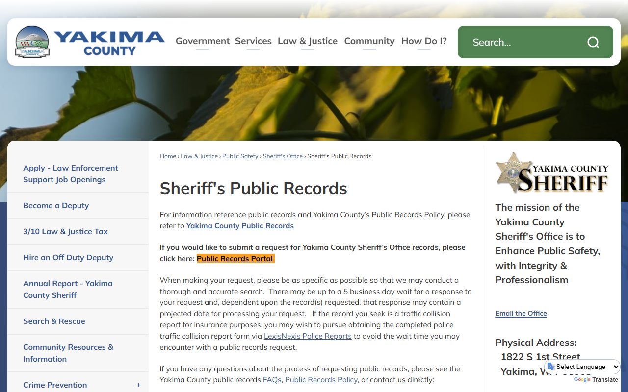 Yakima County booking releases - sheriff records