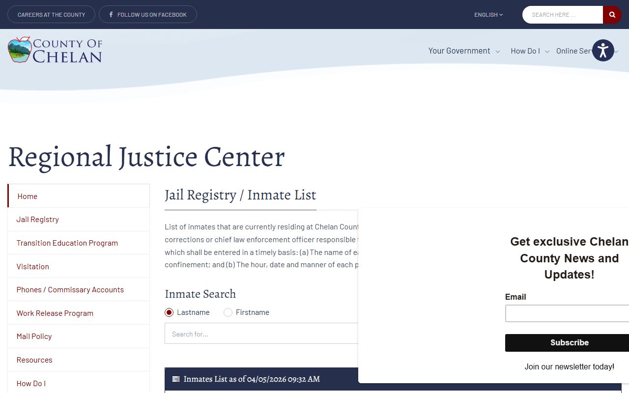 Chelan County booking releases regional jail inmate list