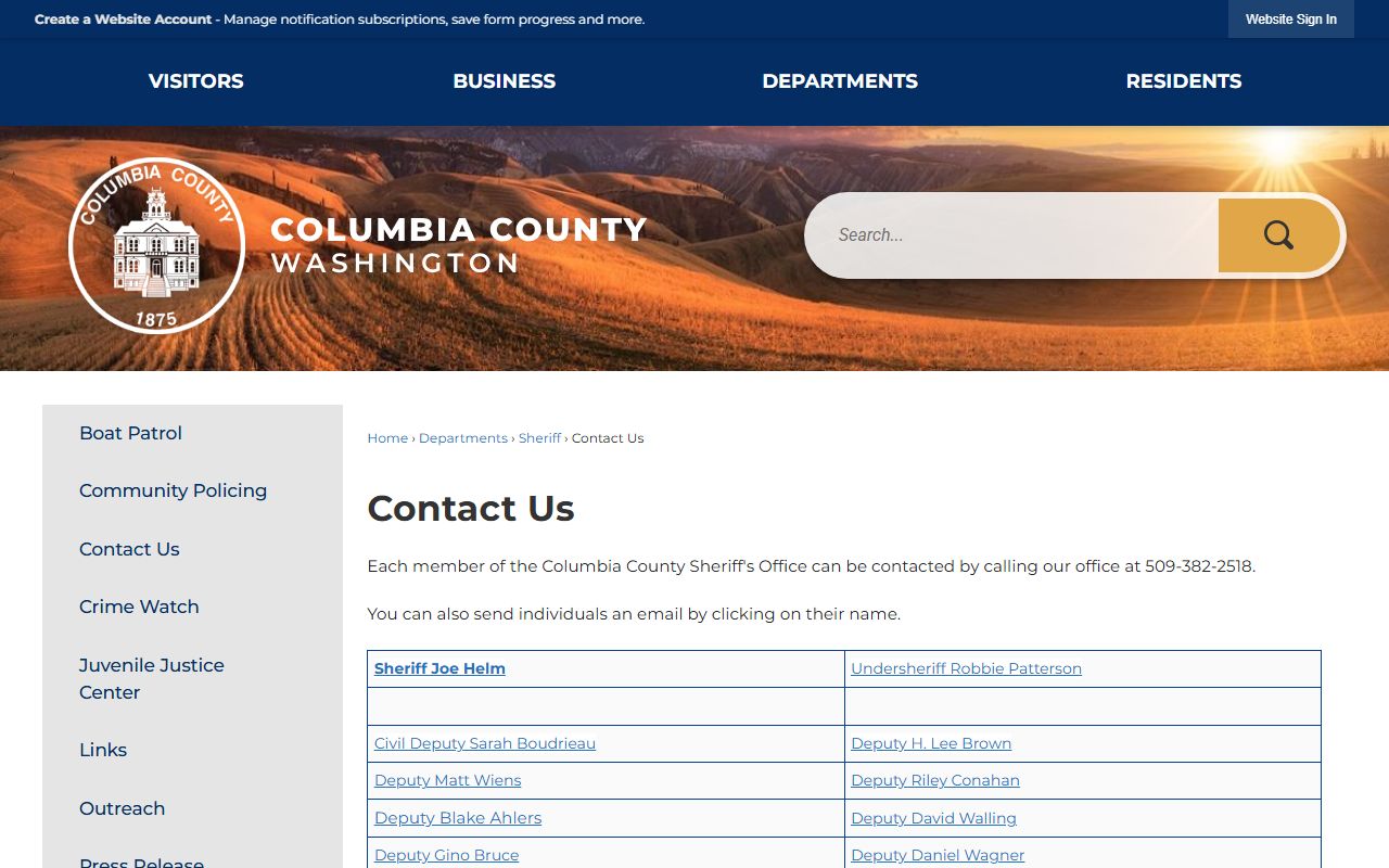 Columbia County booking releases sheriff contact page