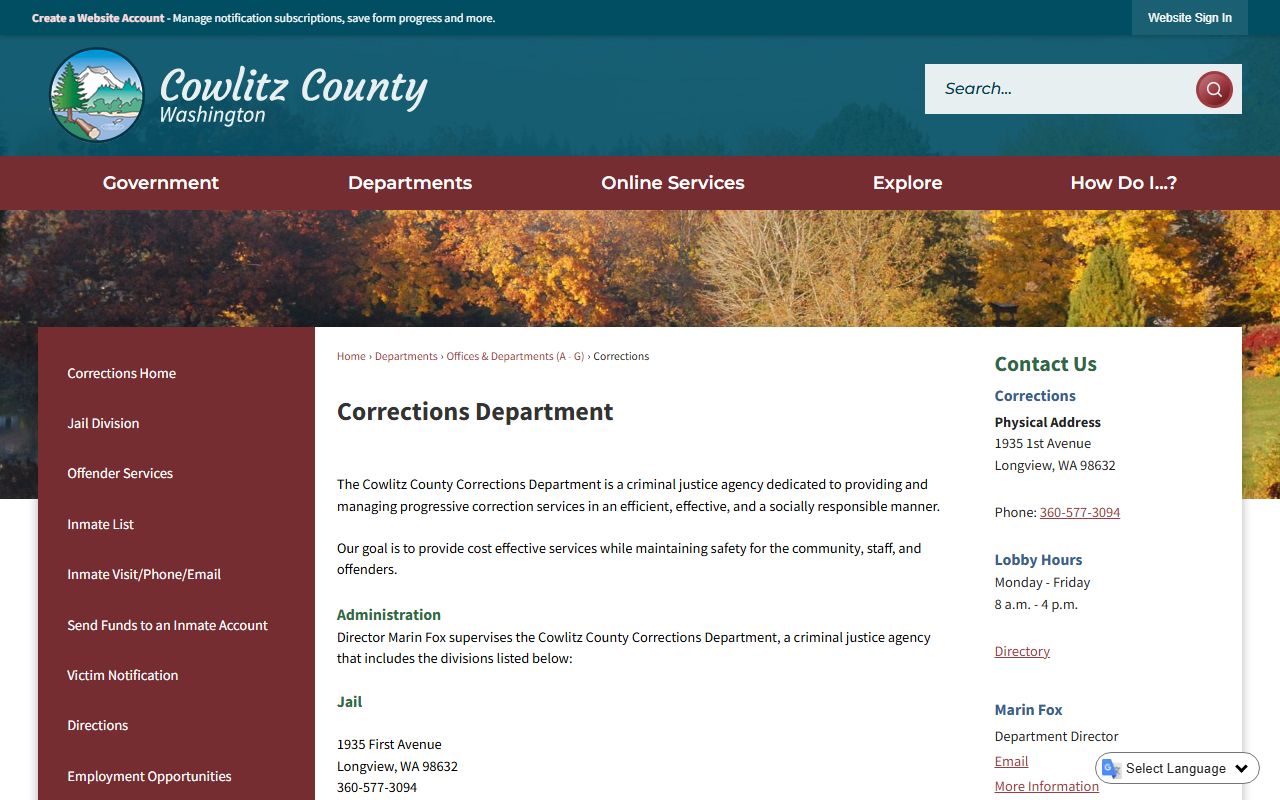 Cowlitz County booking releases corrections department