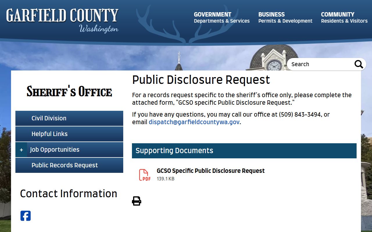 Garfield County Sheriff Public Disclosure Request page booking releases