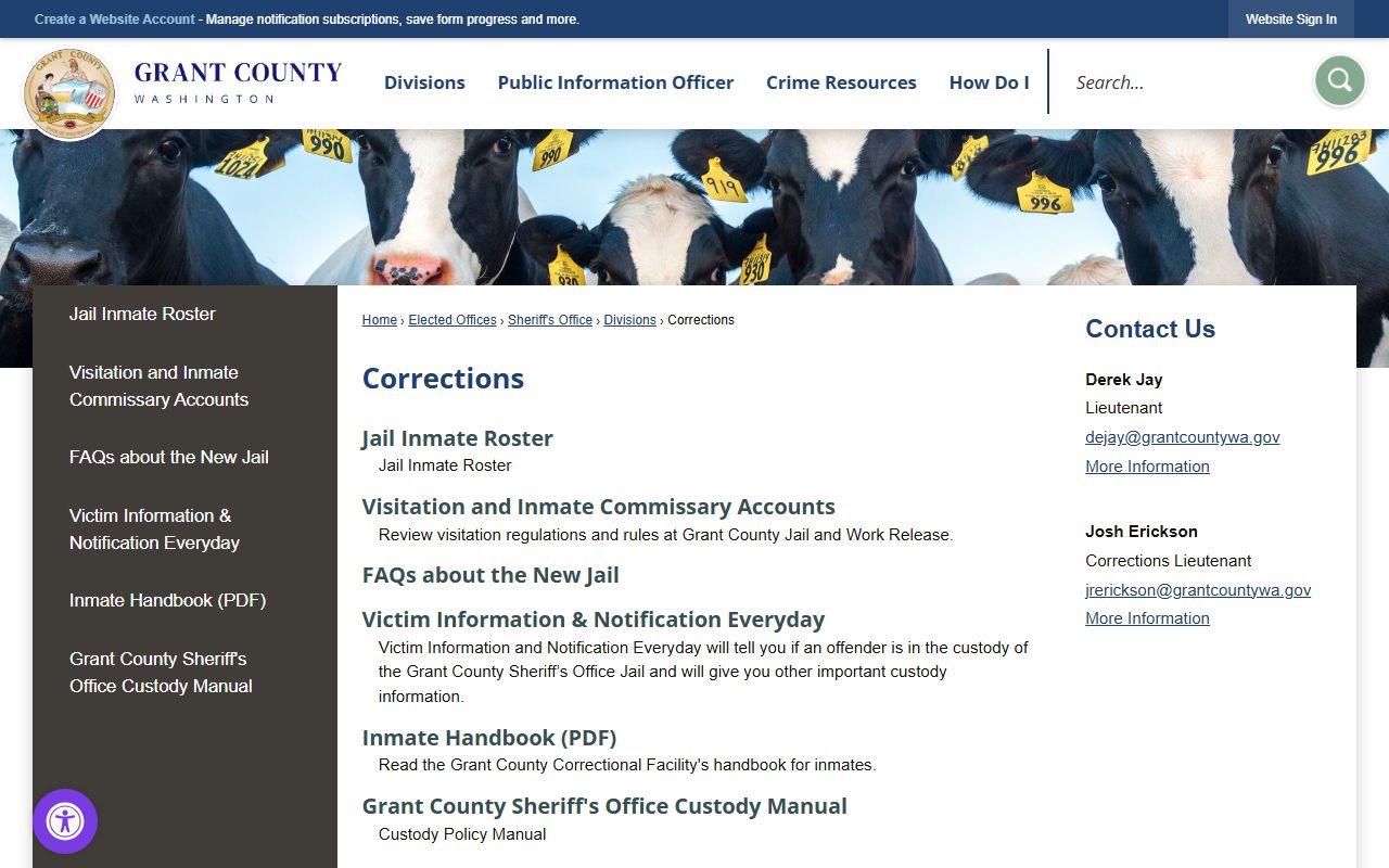 Grant County Sheriff Corrections Division Washington booking releases