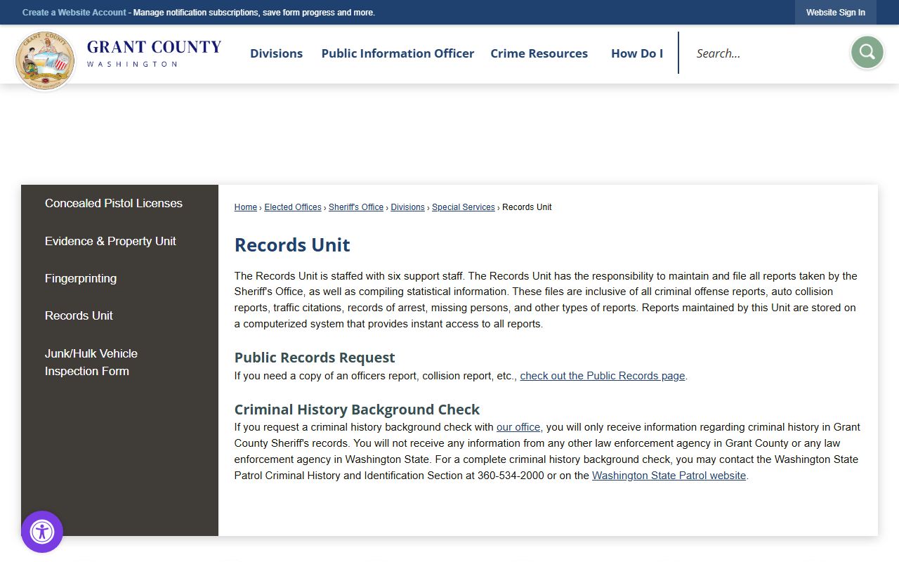Grant County Sheriff Records Unit booking releases reports