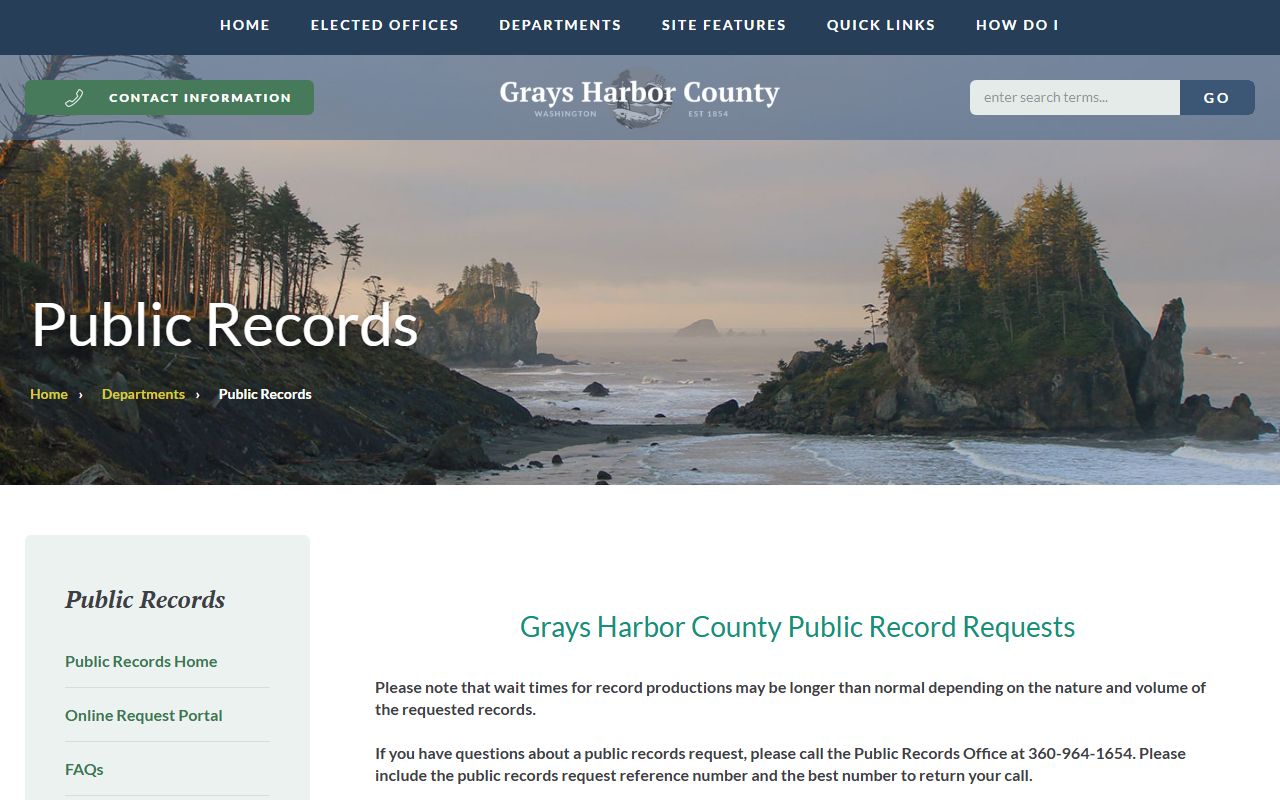 Grays Harbor County Public Records Request portal booking releases