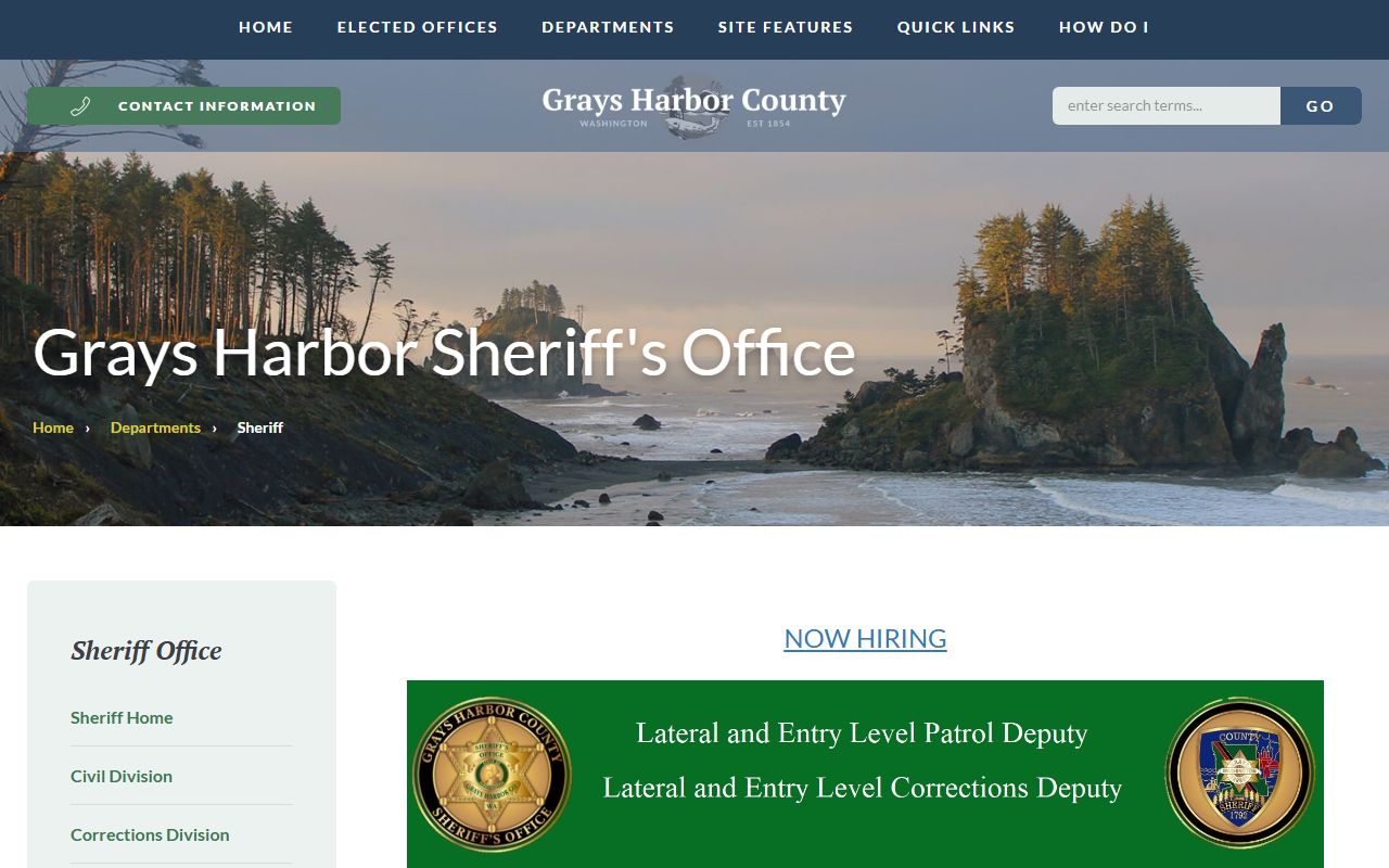 Grays Harbor County Sheriff's Office homepage booking releases