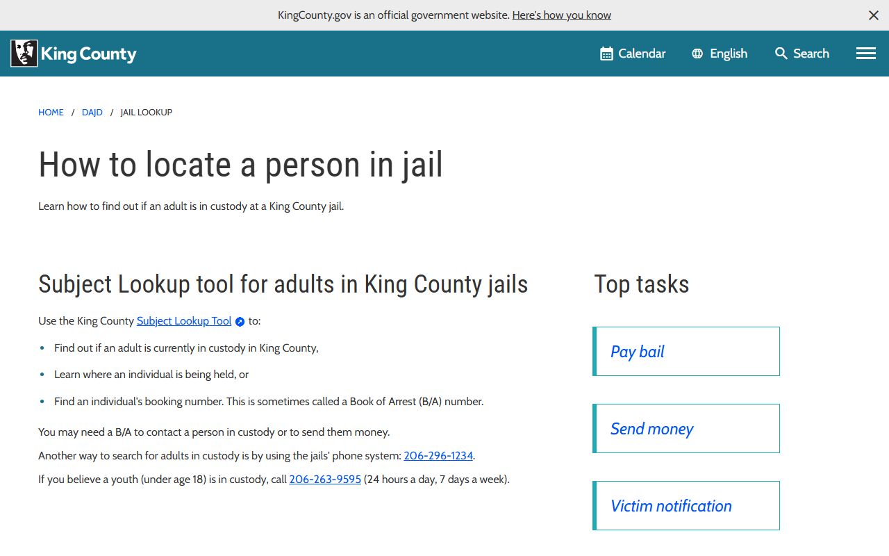 King County jail lookup tool used for Bellevue booking releases