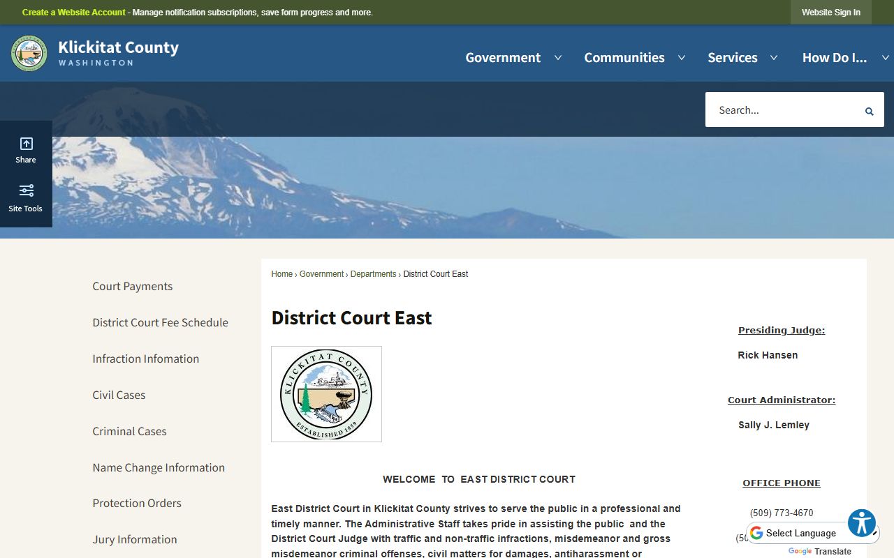 Klickitat County District Court East in custody booking releases
