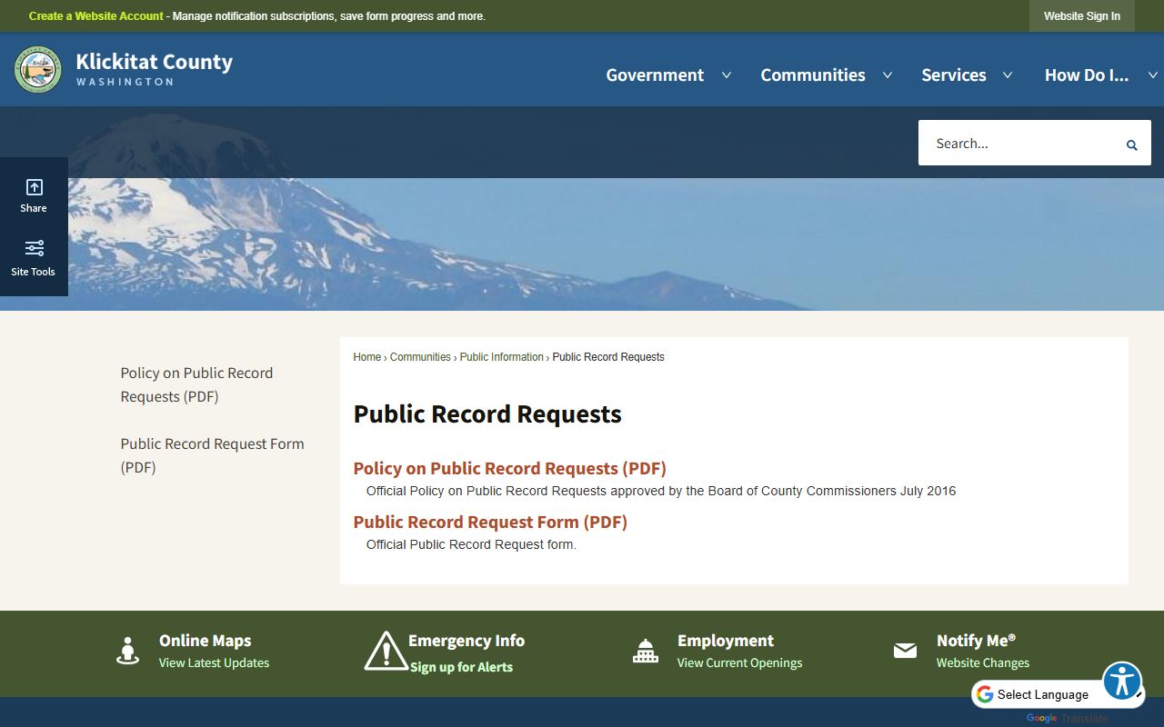 Klickitat County Public Records Request Washington booking releases
