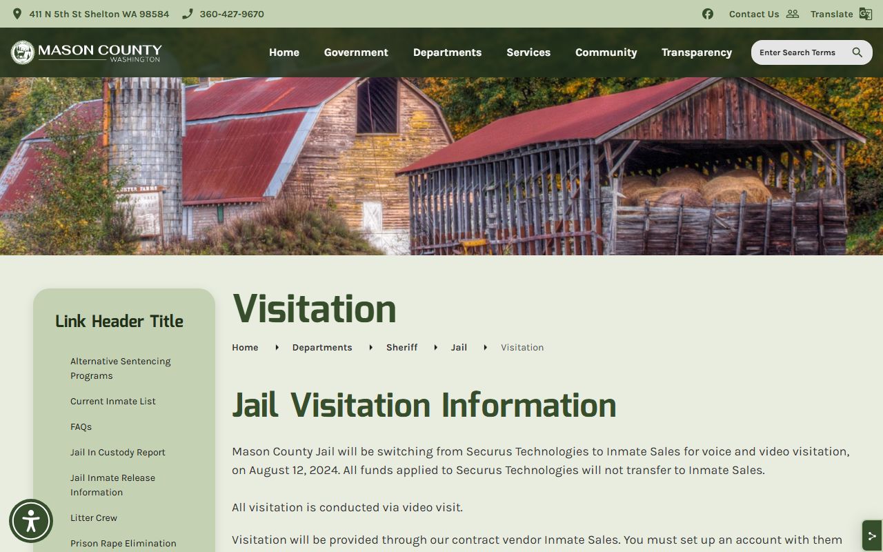 Mason County booking releases - visitation