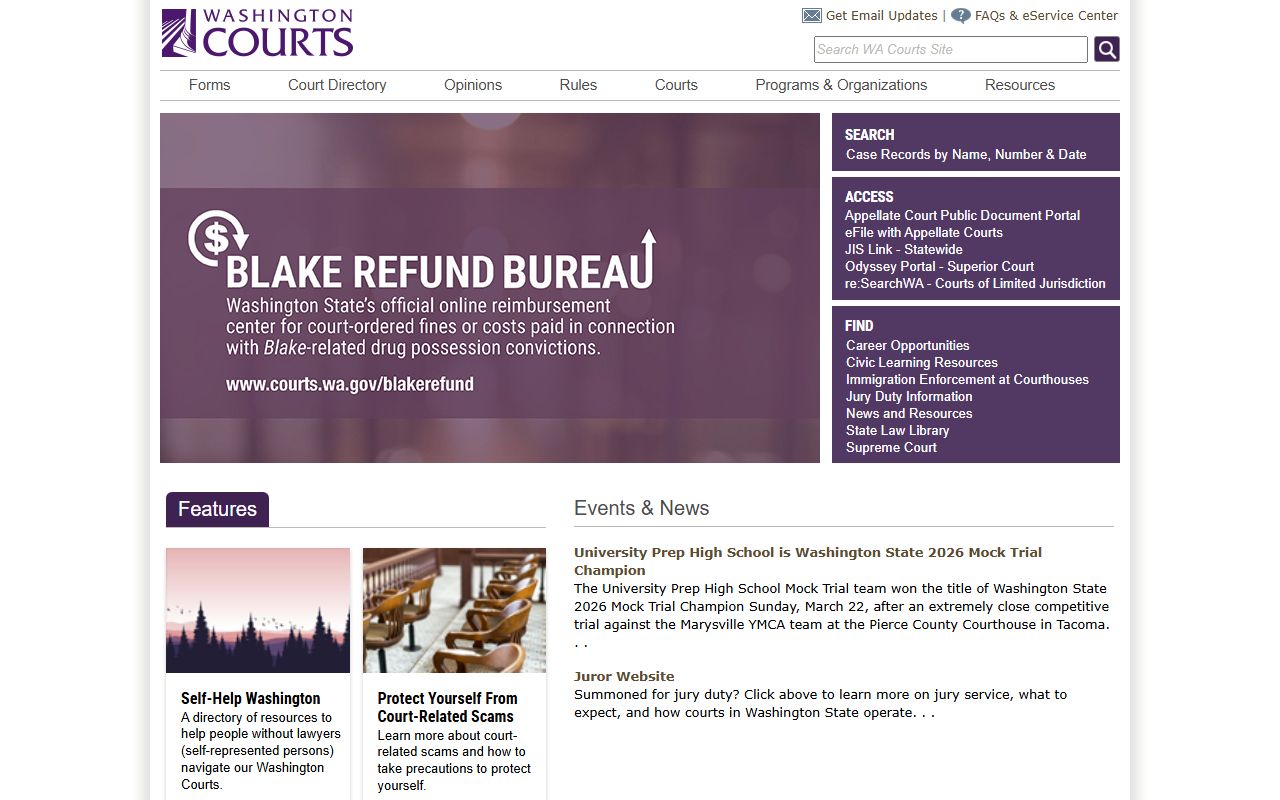 Washington State Courts public access for booking releases